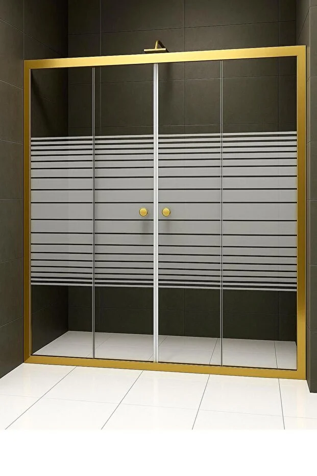 Duşakabin Ön Cephe Altın Profil Çizgili Cam